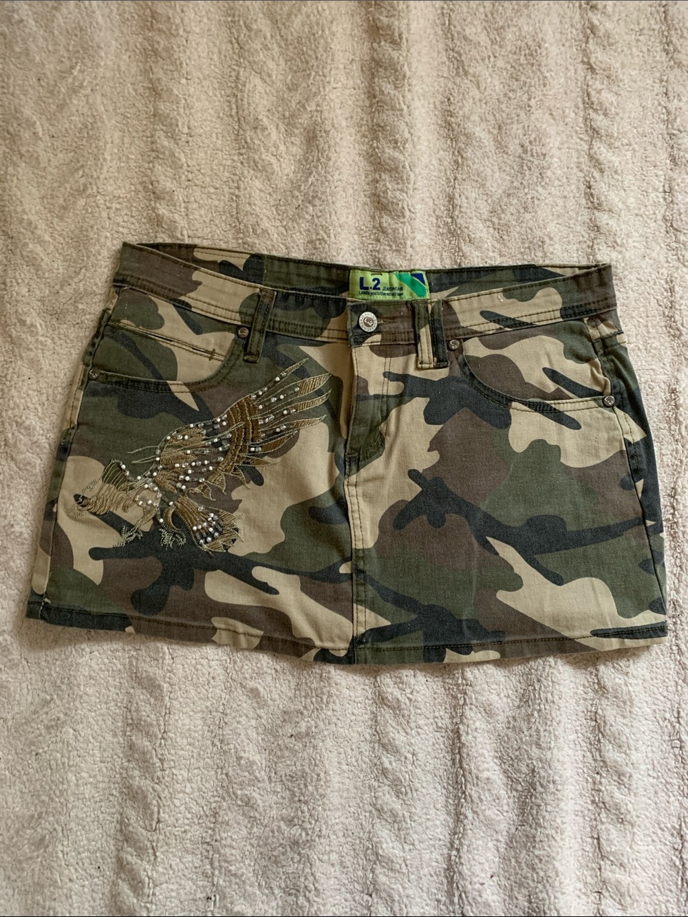 Y2K Camo Embellished Mini Skirt